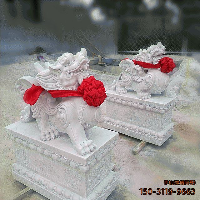 漢白玉石雕貔貅_小區(qū)商場(chǎng)企業(yè)大門(mén)動(dòng)物神獸雕塑