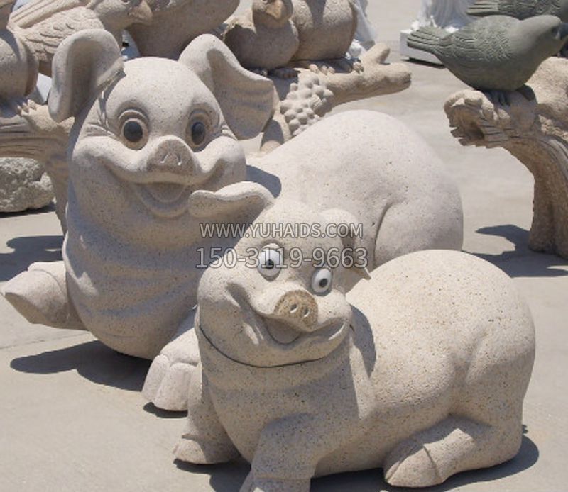 雕塑雕塑 卡通小豬石雕公園動物<a href=