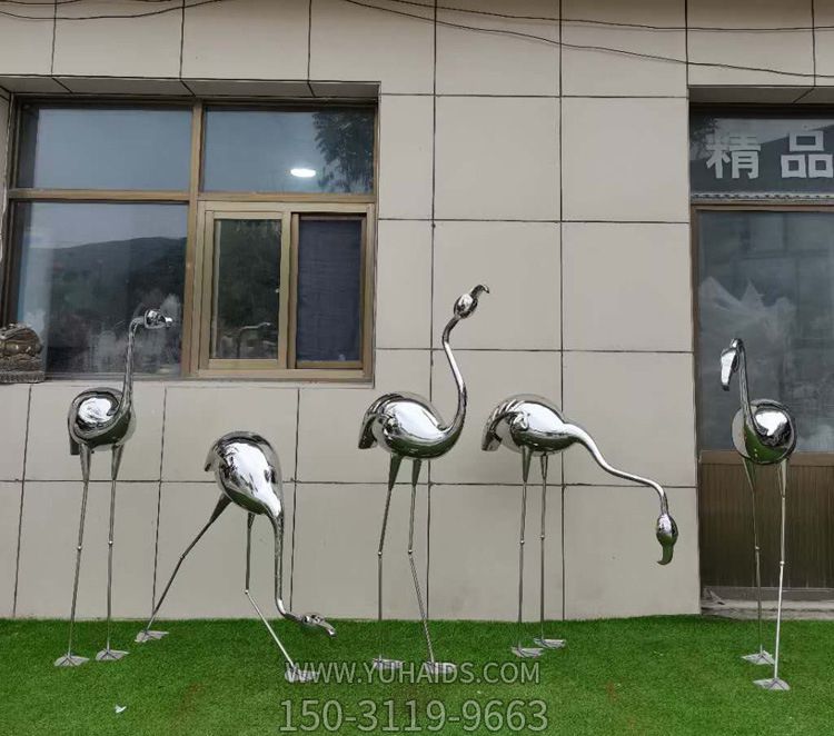 戶外不銹鋼鏡面抽象大長(zhǎng)腿火烈鳥雕塑