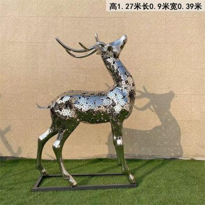 不銹鋼抽空戶(hù)外園林小鹿雕塑