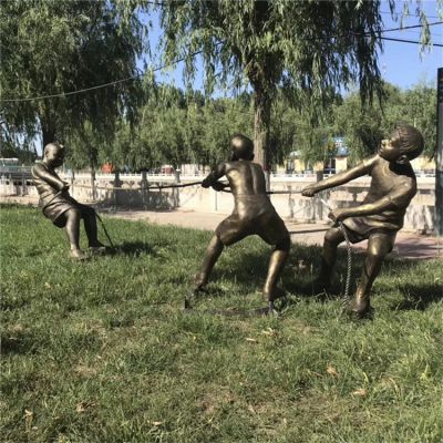 拔河，玻璃鋼民俗生活場景人物雕塑