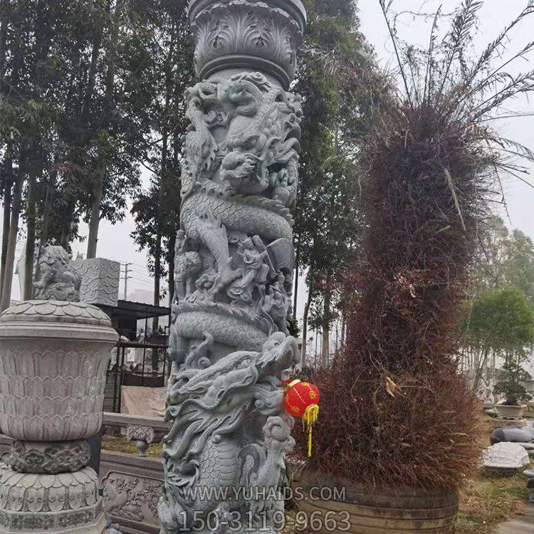 盤龍柱，青石石雕龍柱子雕塑
