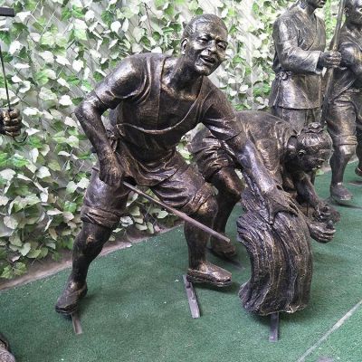 玻璃鋼仿銅色割稻子、插秧等干貨農(nóng)民塑像