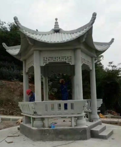 六角涼亭，大理石石雕亭子