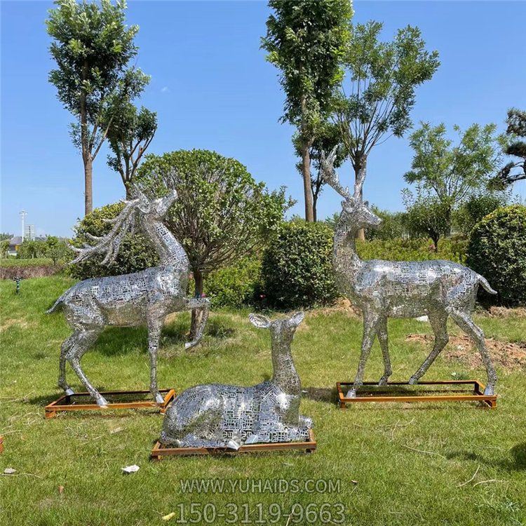 不銹鋼鹿，網(wǎng)格鹿雕塑