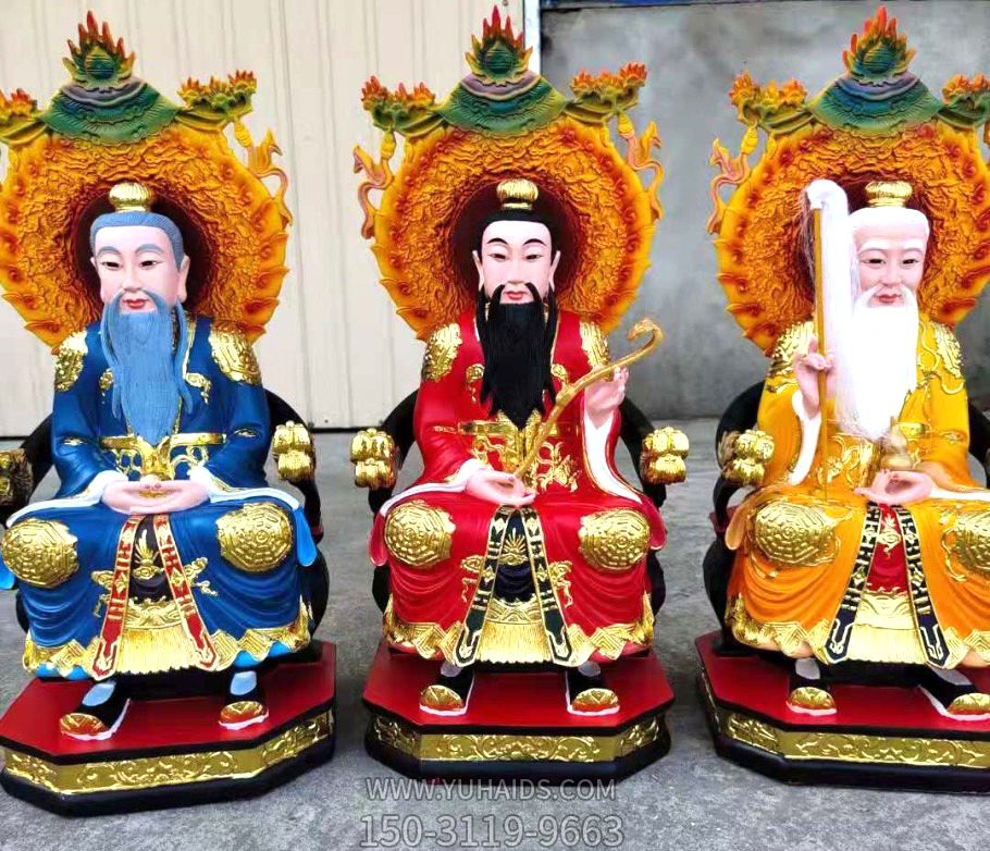 太上老君、上清靈寶天尊、三清道祖玻璃鋼彩繪神佛三清祖師雕塑