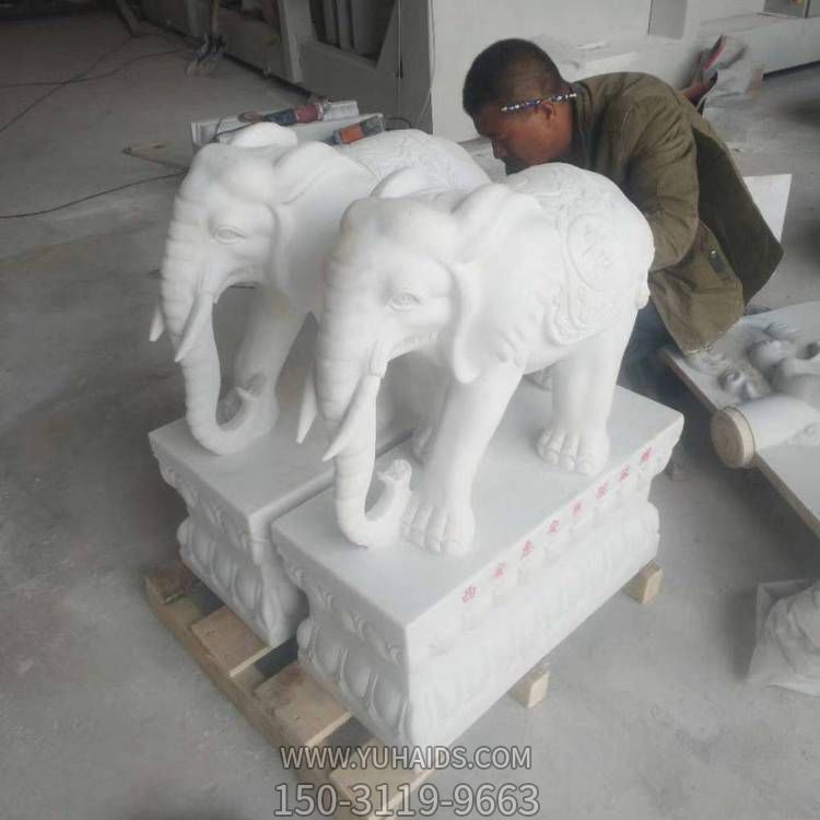 石雕小象一對招財(cái)鎮(zhèn)宅門墩 別墅園林門口擺件雕塑