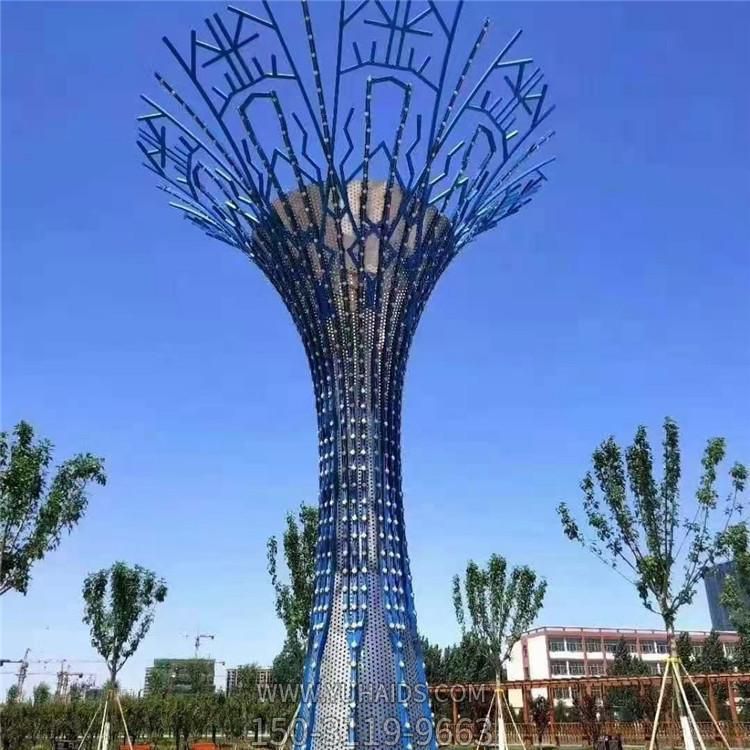 公園擺放大型發(fā)光不銹鋼抽象樹(shù)雕塑