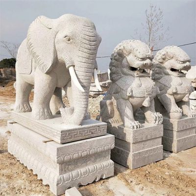 石雕大象、石雕獅子，漢白玉傳統(tǒng)雕塑定制加工