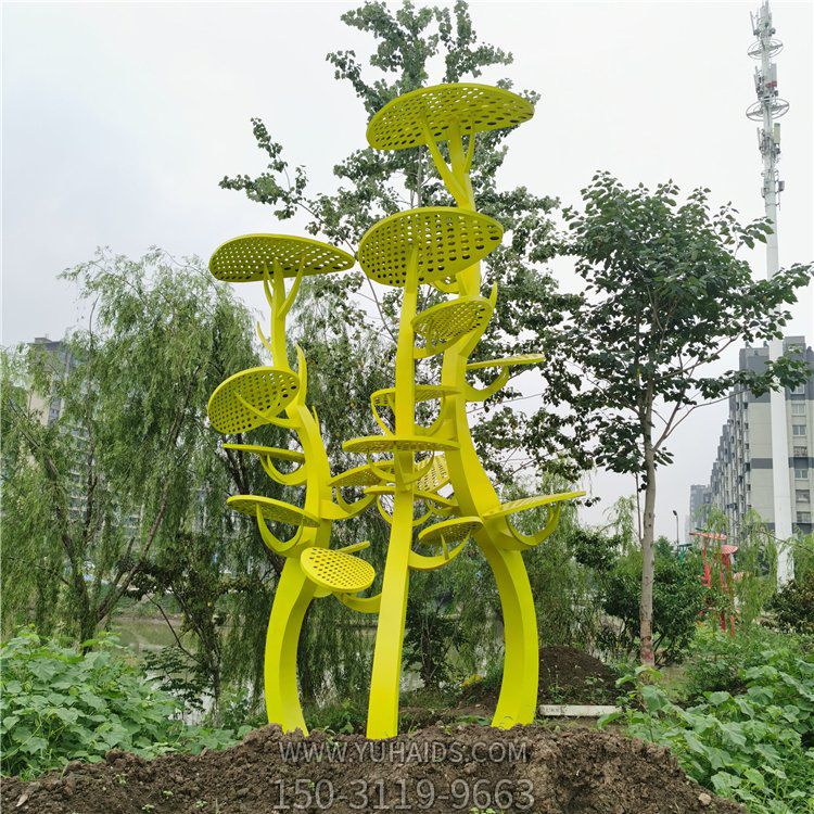 不銹鋼抽象樹，網(wǎng)狀樹葉樹冠雕塑