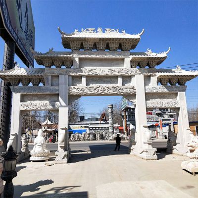 石雕牌坊，大型三間四柱漢白玉石雕牌樓