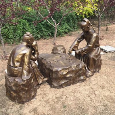 下棋，民俗生活人物玻璃鋼場(chǎng)景雕塑