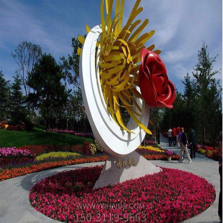 姊妹并艷，不銹鋼創(chuàng)意玫瑰花、菊花景觀雕塑