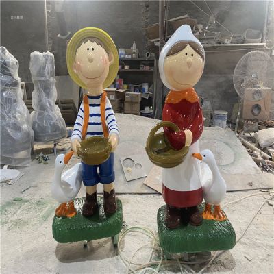 玻璃鋼卡通公仔，一年一女卡通人物