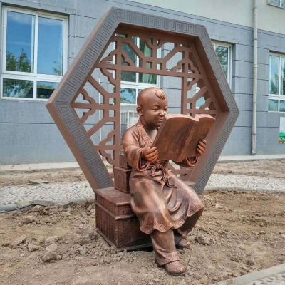 古代看書的小孩，校園鑄銅鍛銅創(chuàng)意學習廣場書籍雕塑