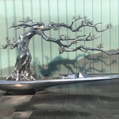 不銹鋼拋光抽象樹(shù)干別墅園林水景觀擺件