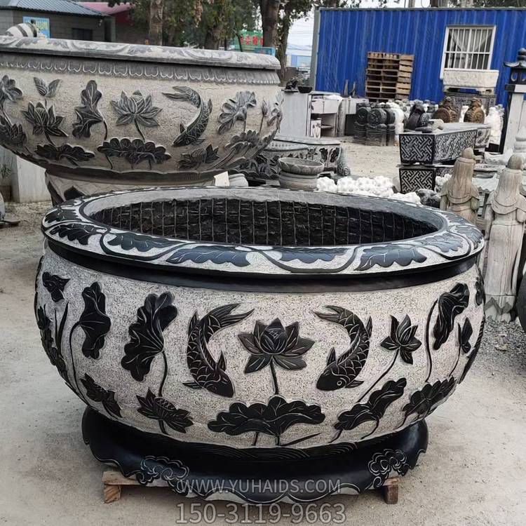 天然青石仿古石雕魚(yú)缸花盆 庭院荷花缸戶(hù)外花園養(yǎng)魚(yú)池水缸<a href=