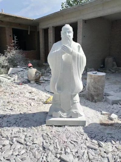 漢白玉孔子，中國古代著名教育家思想家孔子石雕像