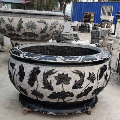 天然青石仿古石雕魚(yú)缸花盆 庭院荷花缸戶(hù)外花園養(yǎng)魚(yú)池水缸雕塑