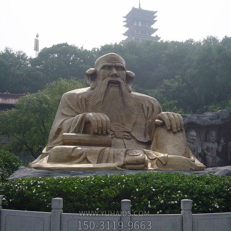 廣場(chǎng)景區(qū)大型銅雕老子，戶外仿銅古代人物雕塑
