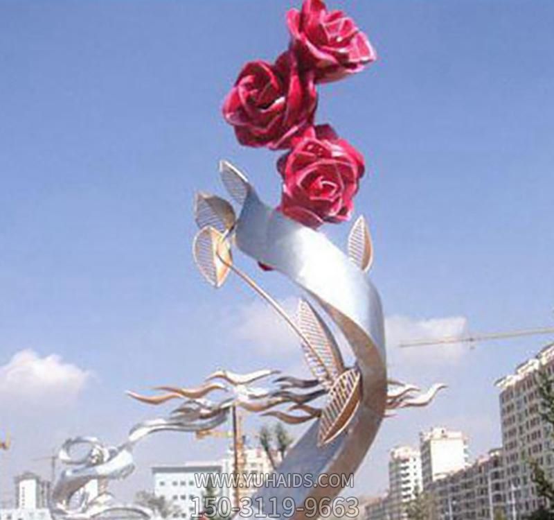 不銹鋼廣場(chǎng)景觀玫瑰花雕塑