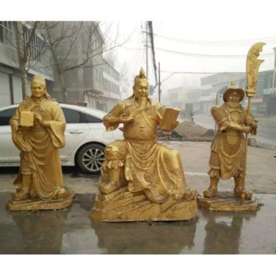 寺廟景區(qū)大型鑄銅噴金漆關(guān)公、周倉和關(guān)平