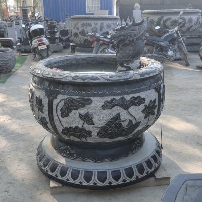 石雕青石魚缸仿古做舊圓缸流水擺件 園林庭院裝飾擺件