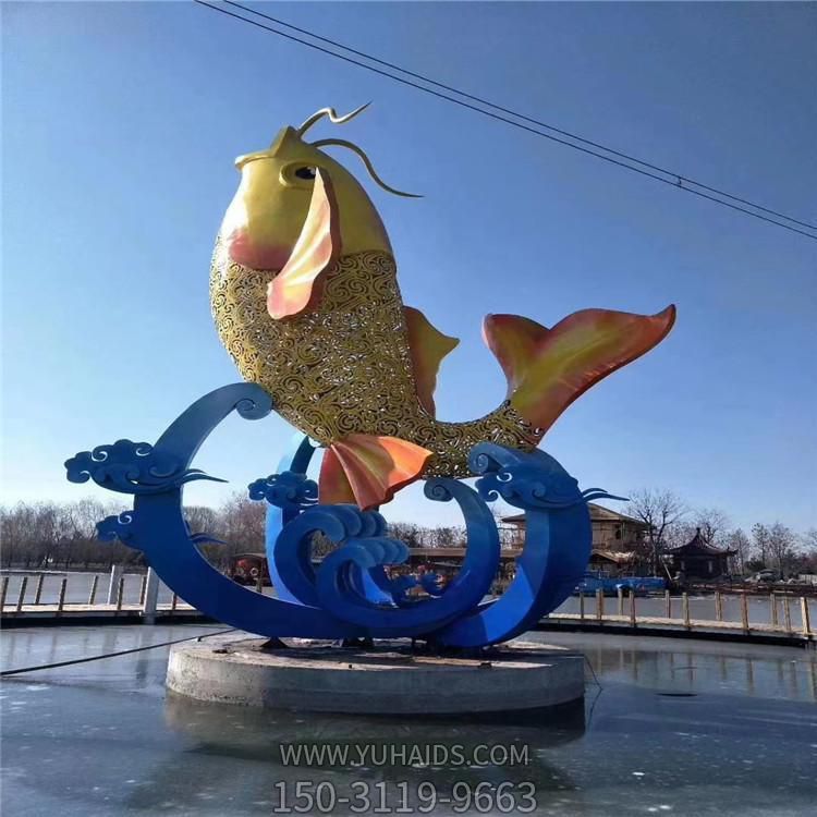 戶外廣場(chǎng)大型水景不銹鋼彩繪園林景觀鯉魚(yú)擺件雕塑