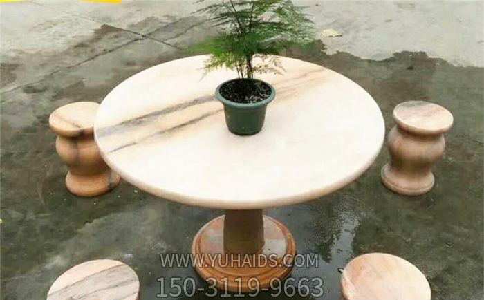 別墅家用晚霞紅石雕桌凳景觀擺件小品 別墅家用晚霞紅石雕桌凳景觀擺件小品