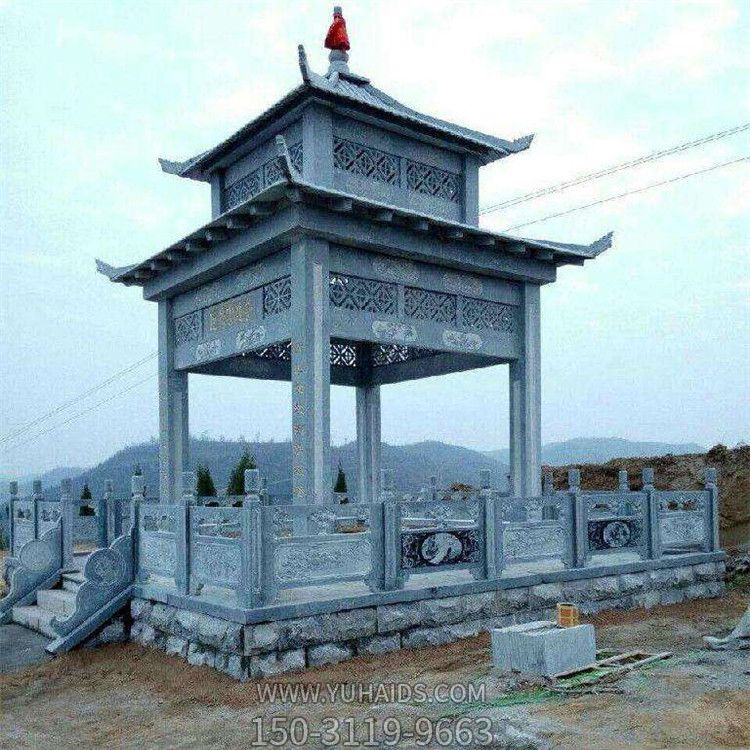 戶(hù)外園林?jǐn)[放休息青石鏤空浮雕四角涼亭雕塑