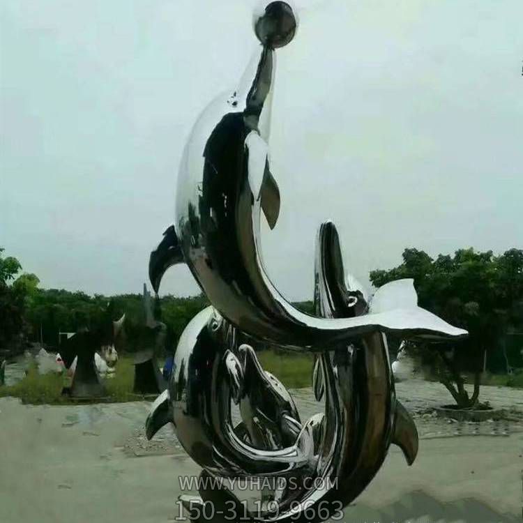 戶(hù)外廣場(chǎng)水景不銹鋼鏡面海豚景觀雕塑