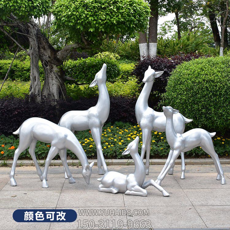 玻璃鋼純色梅花鹿雕塑，顏色可改