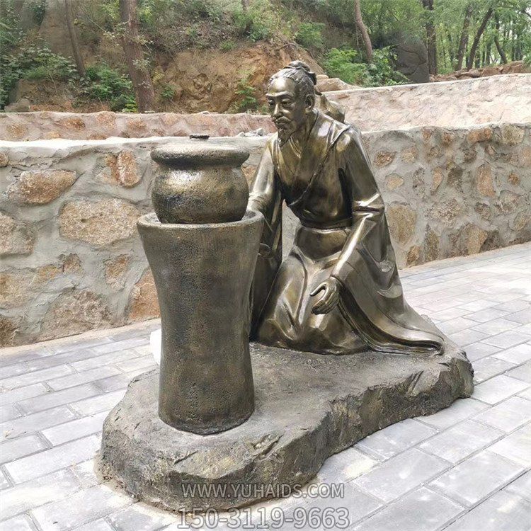 煎藥古代人物，中醫(yī)文化熬制中藥玻璃鋼仿銅情景雕塑