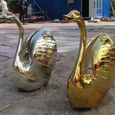 游樂場動(dòng)物園別墅不銹鋼鏡面噴金烤漆鍛造天鵝雕塑
