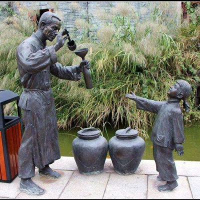 打酒，鑄銅民俗生活情景人物雕塑