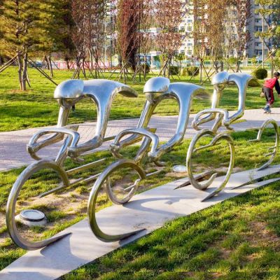 不銹鋼抽象騎行人物雕塑，公園園林體育運(yùn)動(dòng)主題雕塑