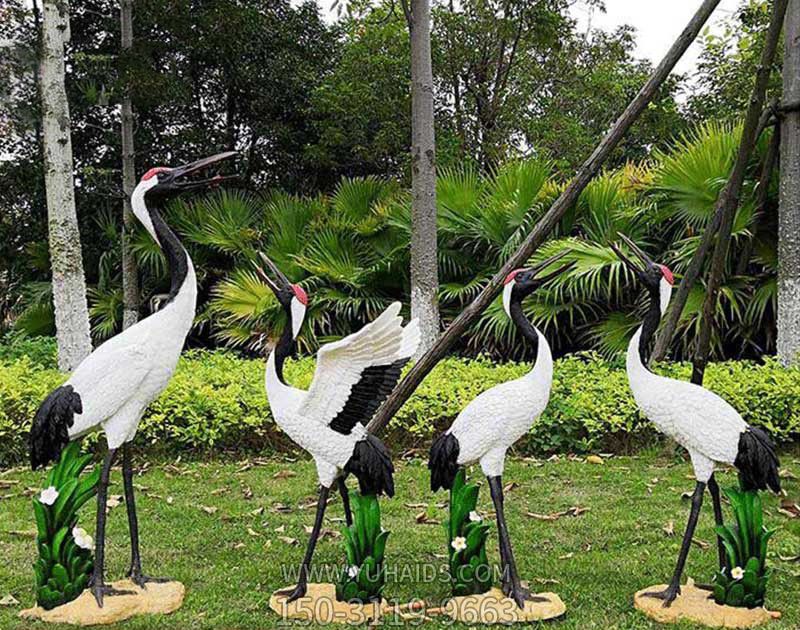 公園戶外玻璃鋼彩繪仿真動物丹頂鶴雕塑 公園戶外玻璃鋼彩繪仿真動物丹頂鶴雕塑