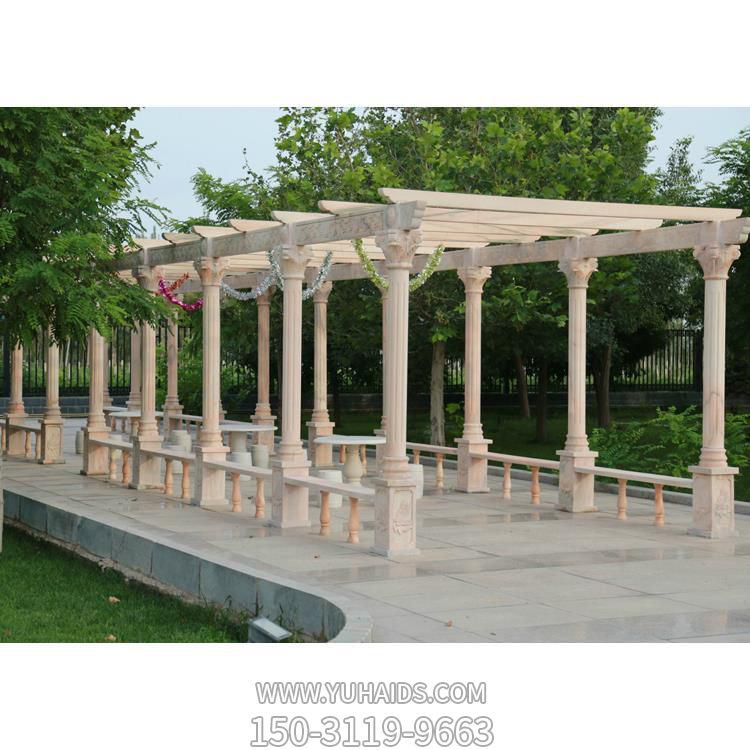 公園石雕晚霞紅長(zhǎng)廊休閑乘涼戶外大型景觀擺件
