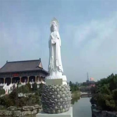 漢白玉雕刻觀音神像景點(diǎn)戶(hù)外擺放雕塑