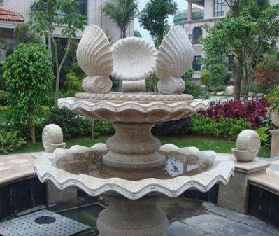 園林景觀(guān)貝殼多層大理石噴泉雕塑